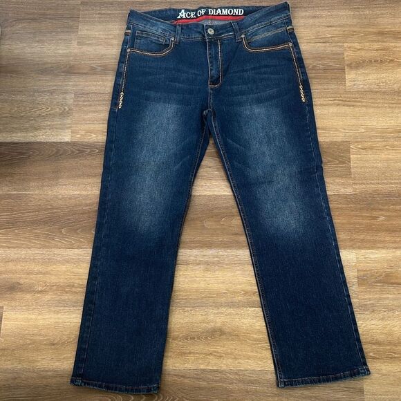 Ace Of Diamond Embroider Pocket Western Cowboy Jeans 36 - Picture 2 of 13